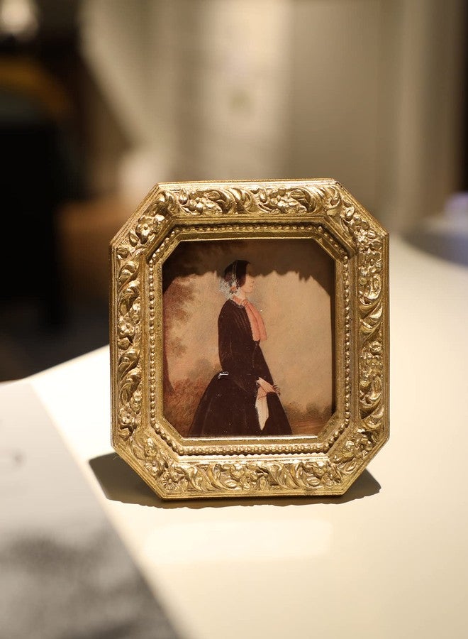 YULINK 3x3 Small Vintage Picture Frame, Mini Antique Ornate Gold Photo Frame, Tiny Retro Octagon frame, for Tabletop and Wall Display, Old Fashioned Photo Gallery Art Decor - Image 2